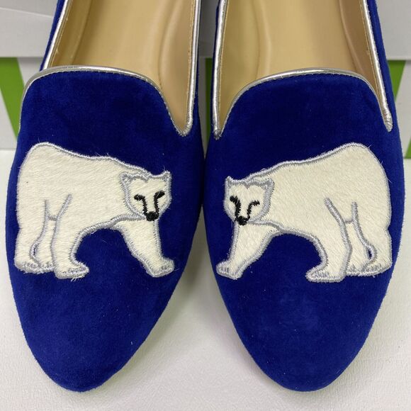 C Wonder Blue Suede Polar Bear Flats Size 6W - Picture 2 of 12